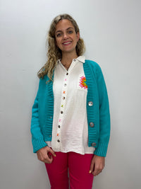 Teal Blue Button Cardigan - One Size