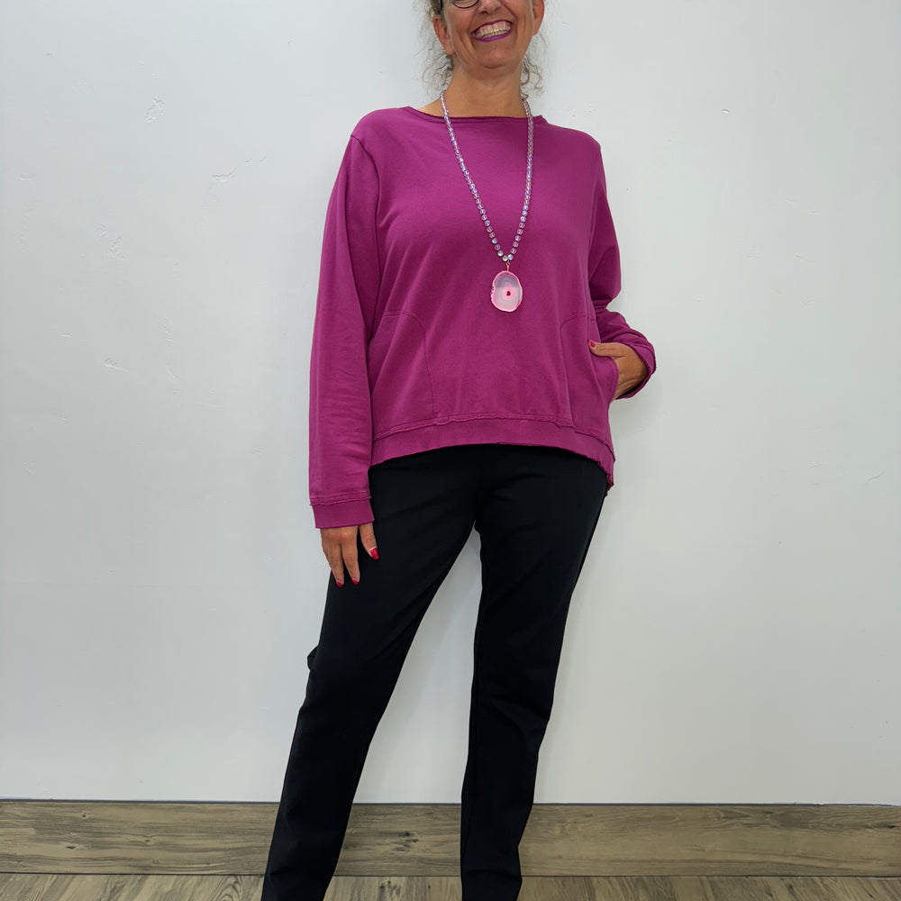 Berry Long Sleeve Cotton High Low Tunic