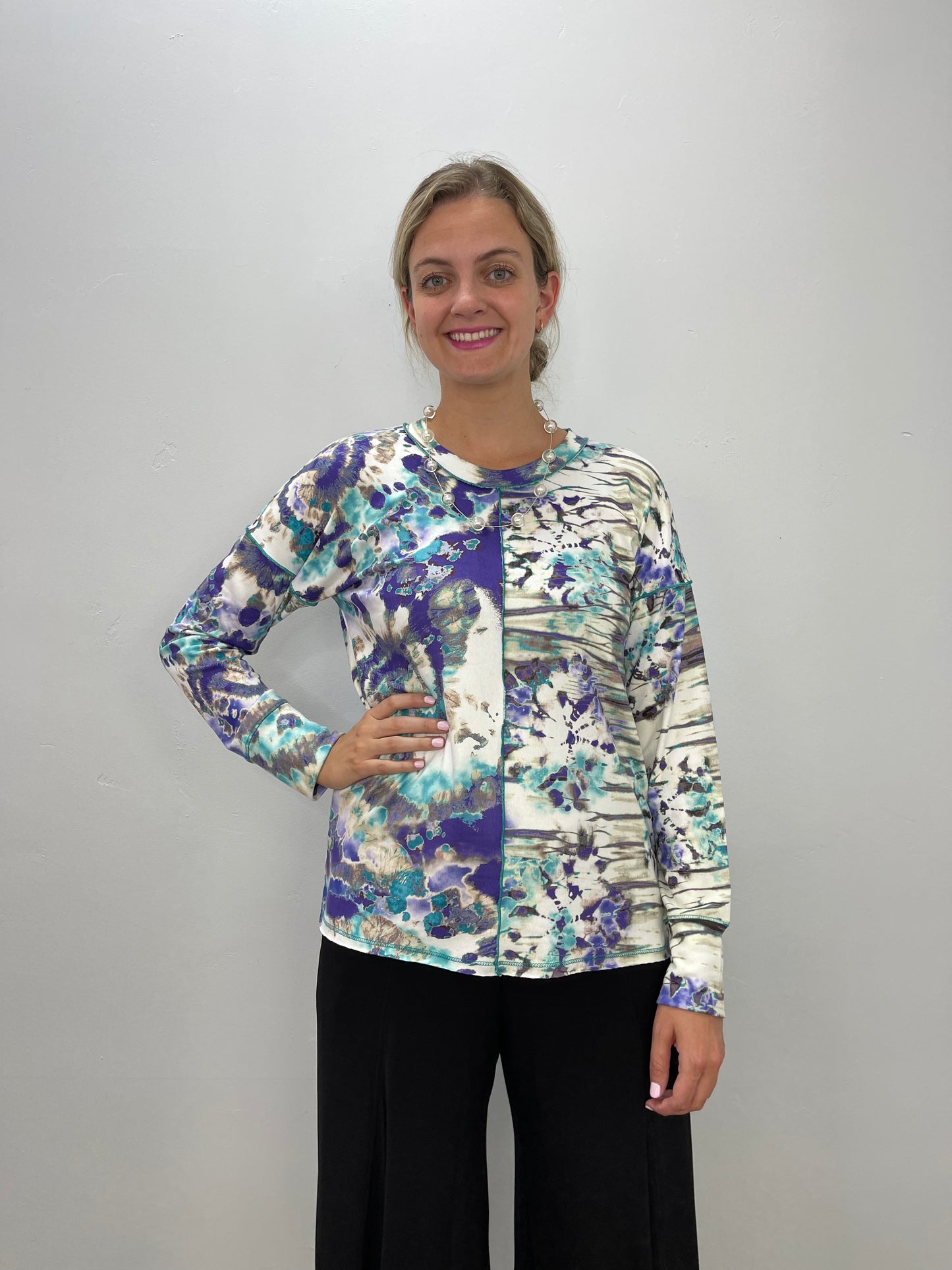 Ice Pattern Long Sleeve Top with Merrill Edge
