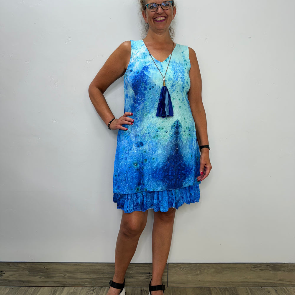 
                  
                    Shades of Blue Sleeveless V-Neck Tango Mango Dress
                  
                