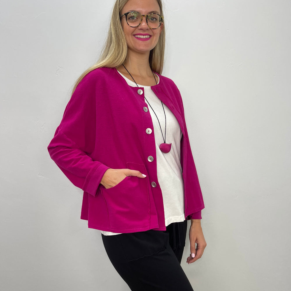 Magenta Crop Button Down Jacket