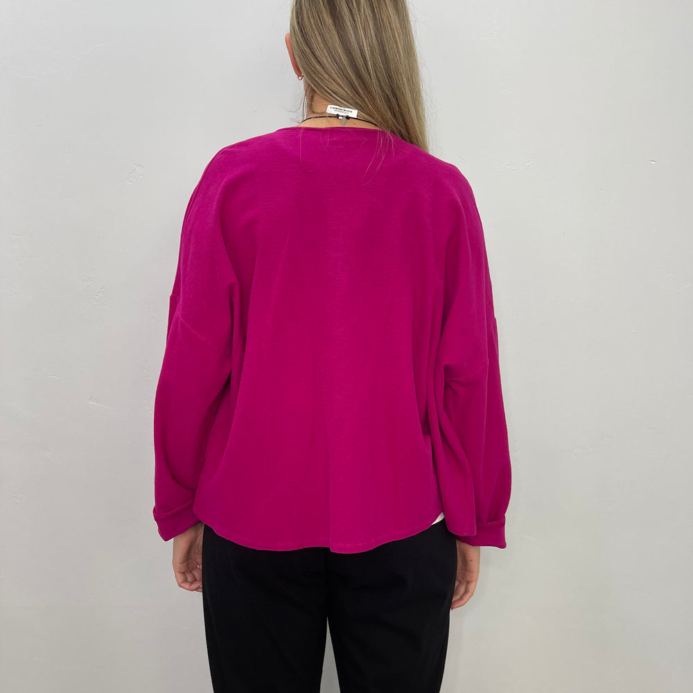 
                  
                    Magenta Crop Button Down Jacket
                  
                