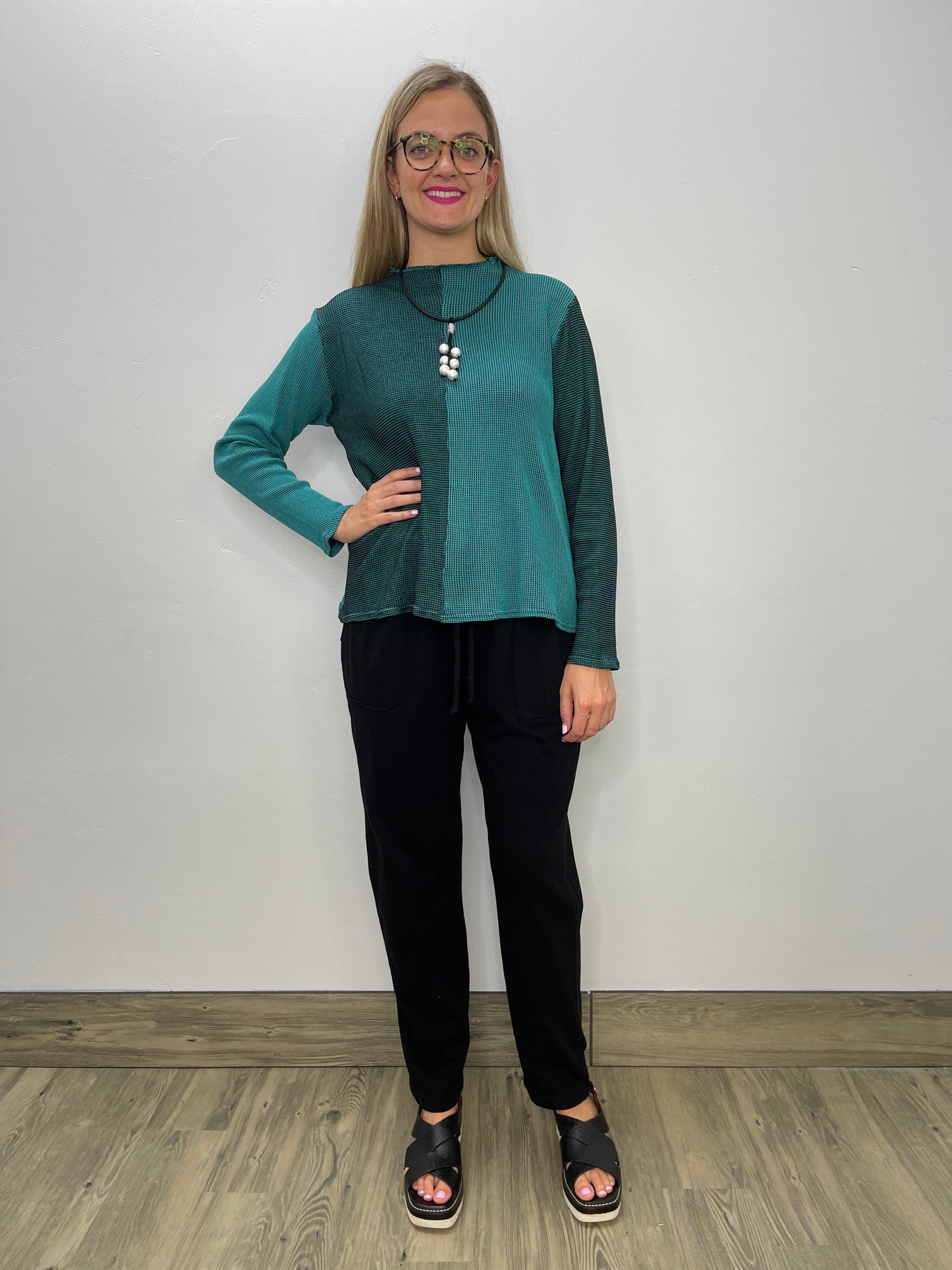 Teal Waffle Thermal Top