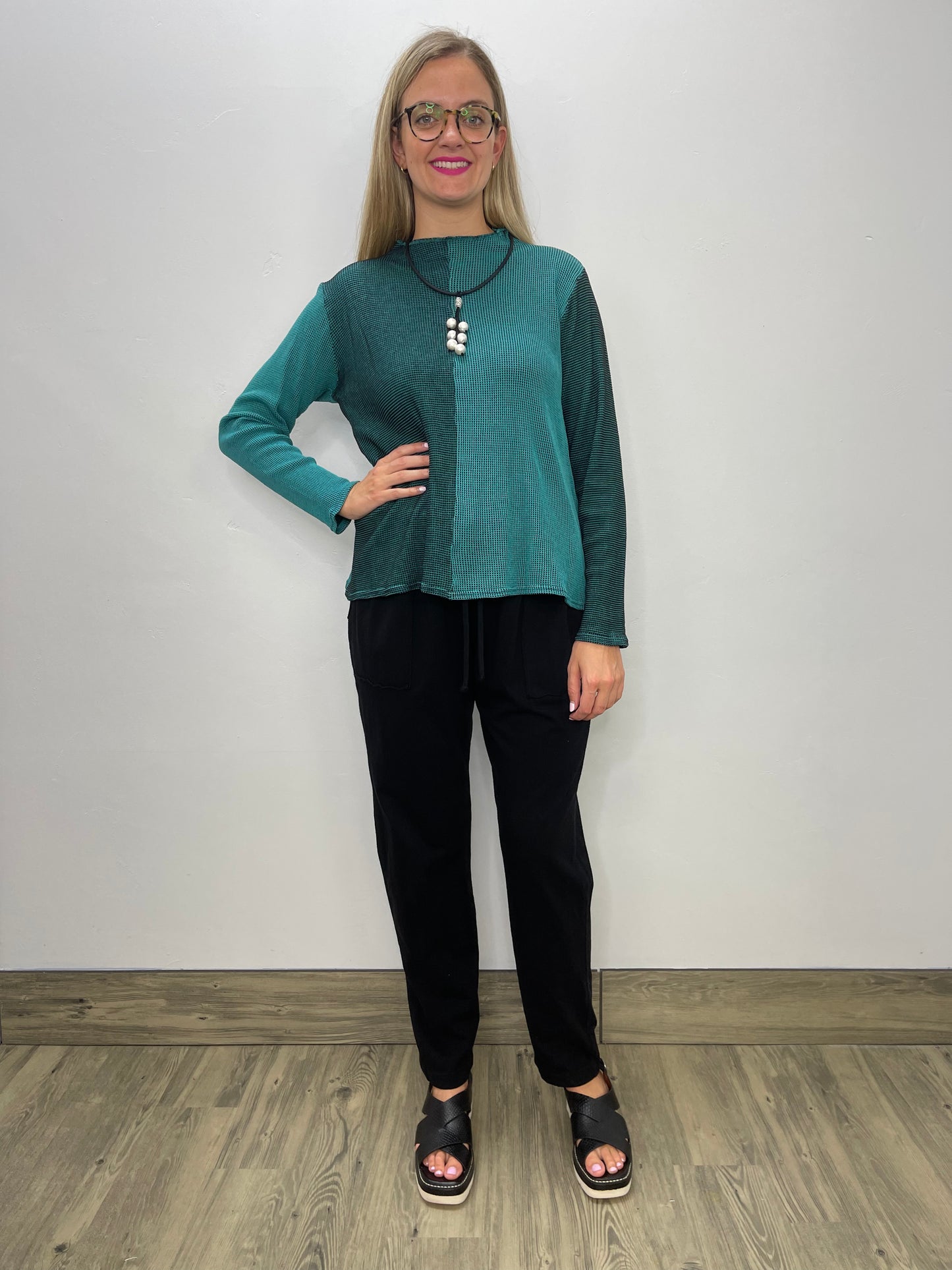 Teal Waffle Thermal Top