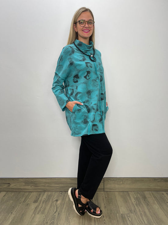 Teal Dots Fleece Roll Neck Tunic