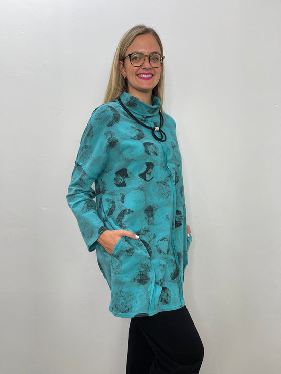 Teal Dots Fleece Roll Neck Tunic