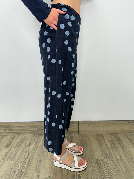 Ink Dots Linen Flat Front Crop Pant with Adjustable Waist