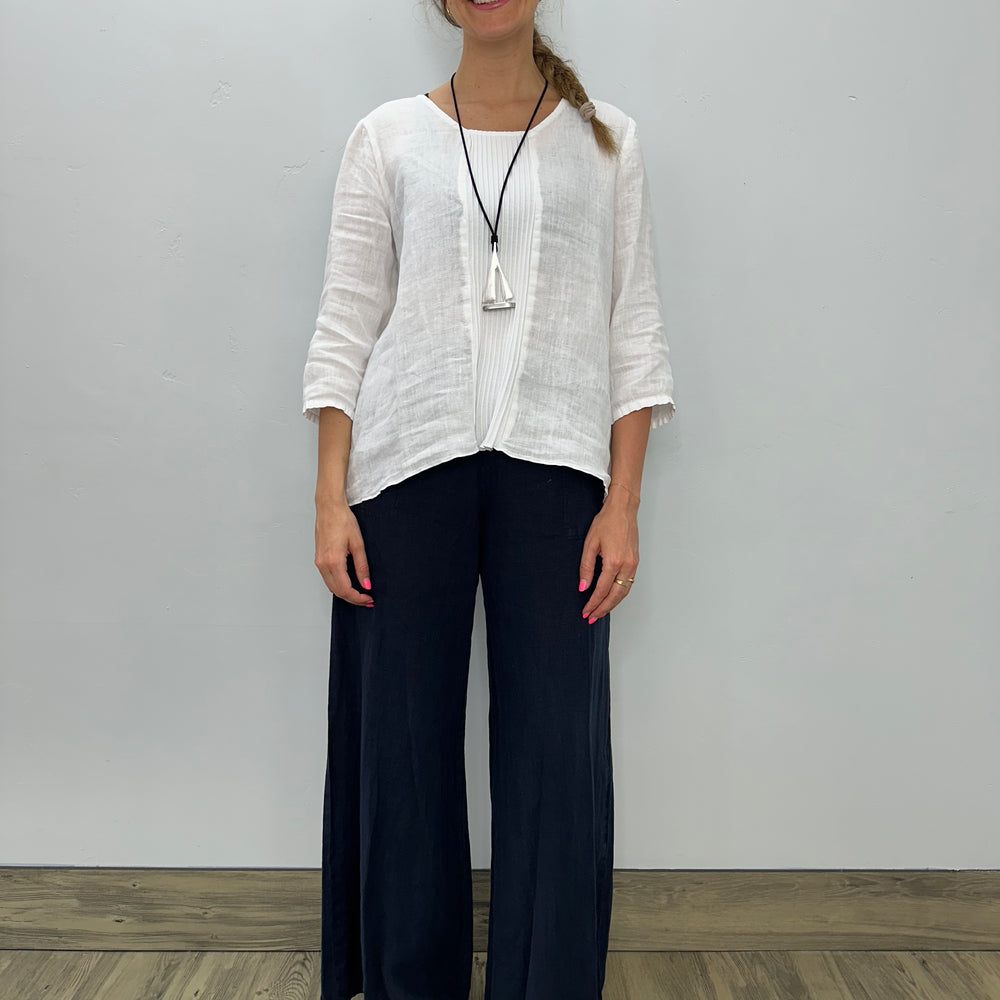 Ink Flat Front Long Linen Palazzo Pant