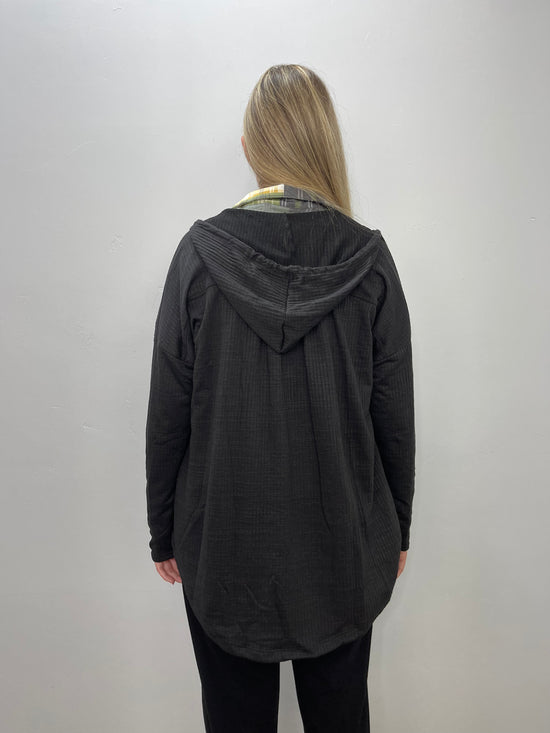 Black Button Up Jacket with Hood