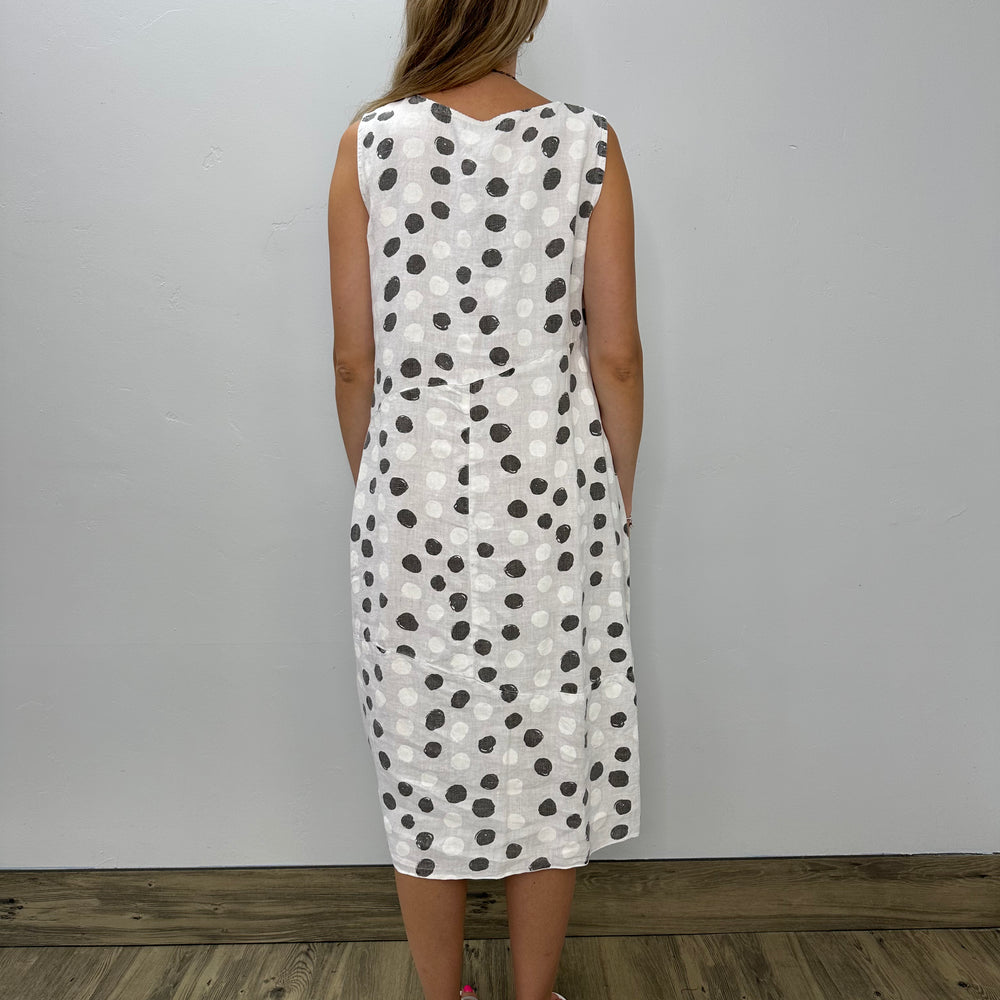 
                  
                    White Linen Sleeveless Dots Bubble Dress with Pocket
                  
                