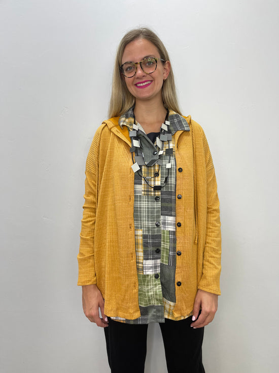 Mustard Button Up Jacket with Hood