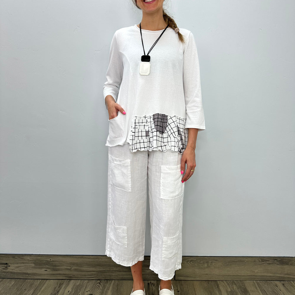 
                  
                    White Linen Multi Pocket Crop Pant
                  
                