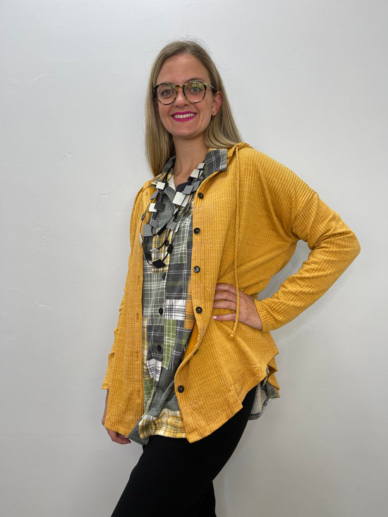 Mustard Button Up Jacket with Hood