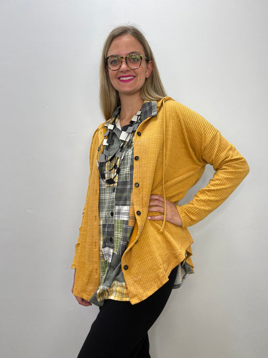 Mustard Button Up Jacket with Hood