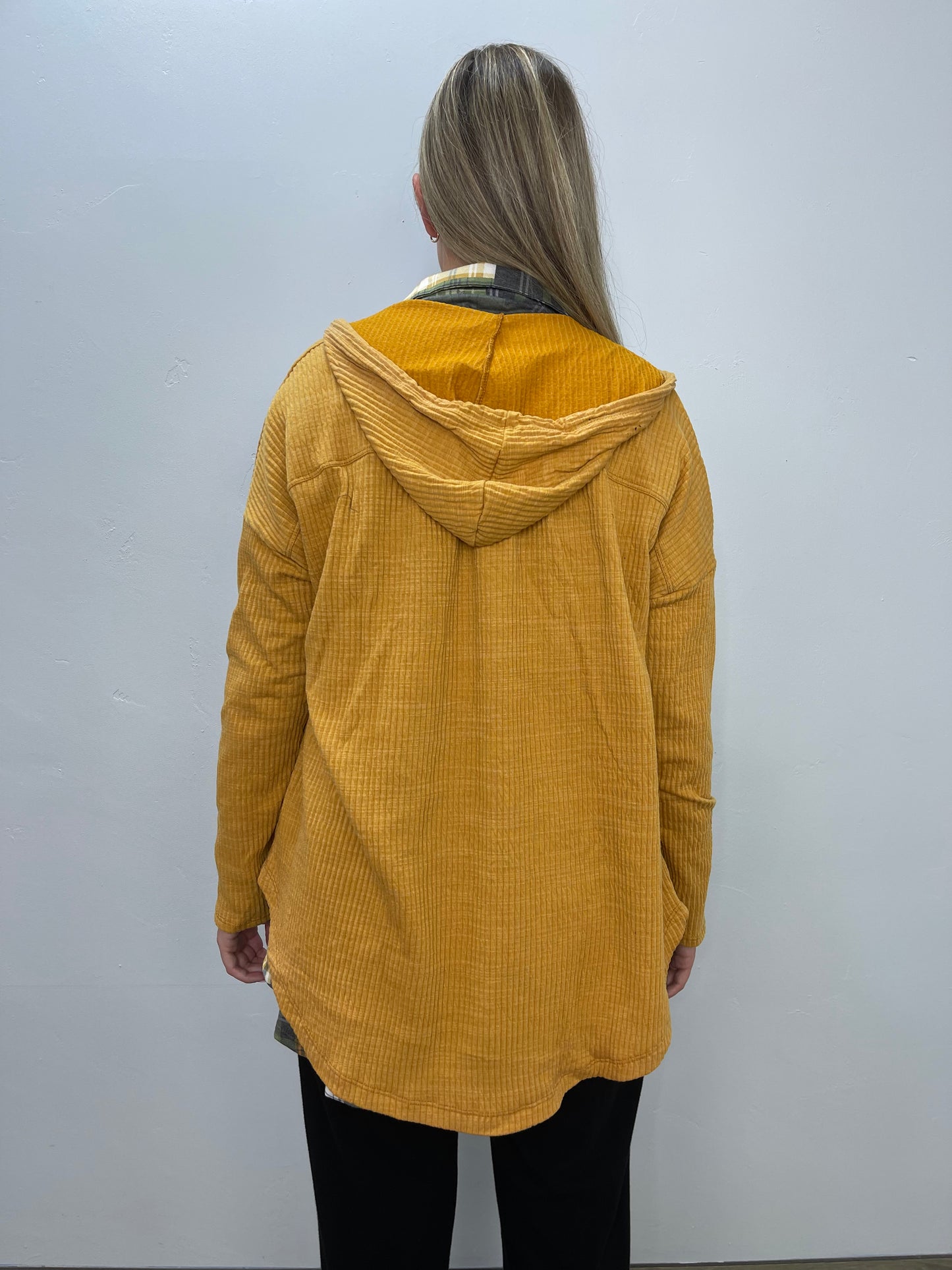 Mustard Button Up Jacket with Hood