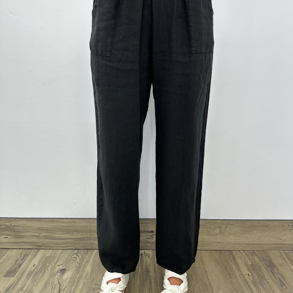 Black Linen Long Straight Leg Pant