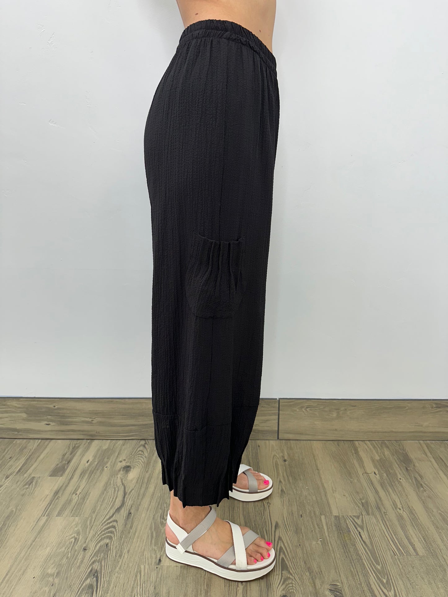 Textured Black Pant with Detail