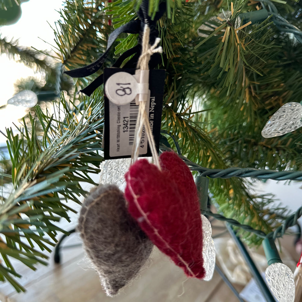 
                  
                    Hand Made Sheep Wool Heart Ornaments (set of 3)
                  
                