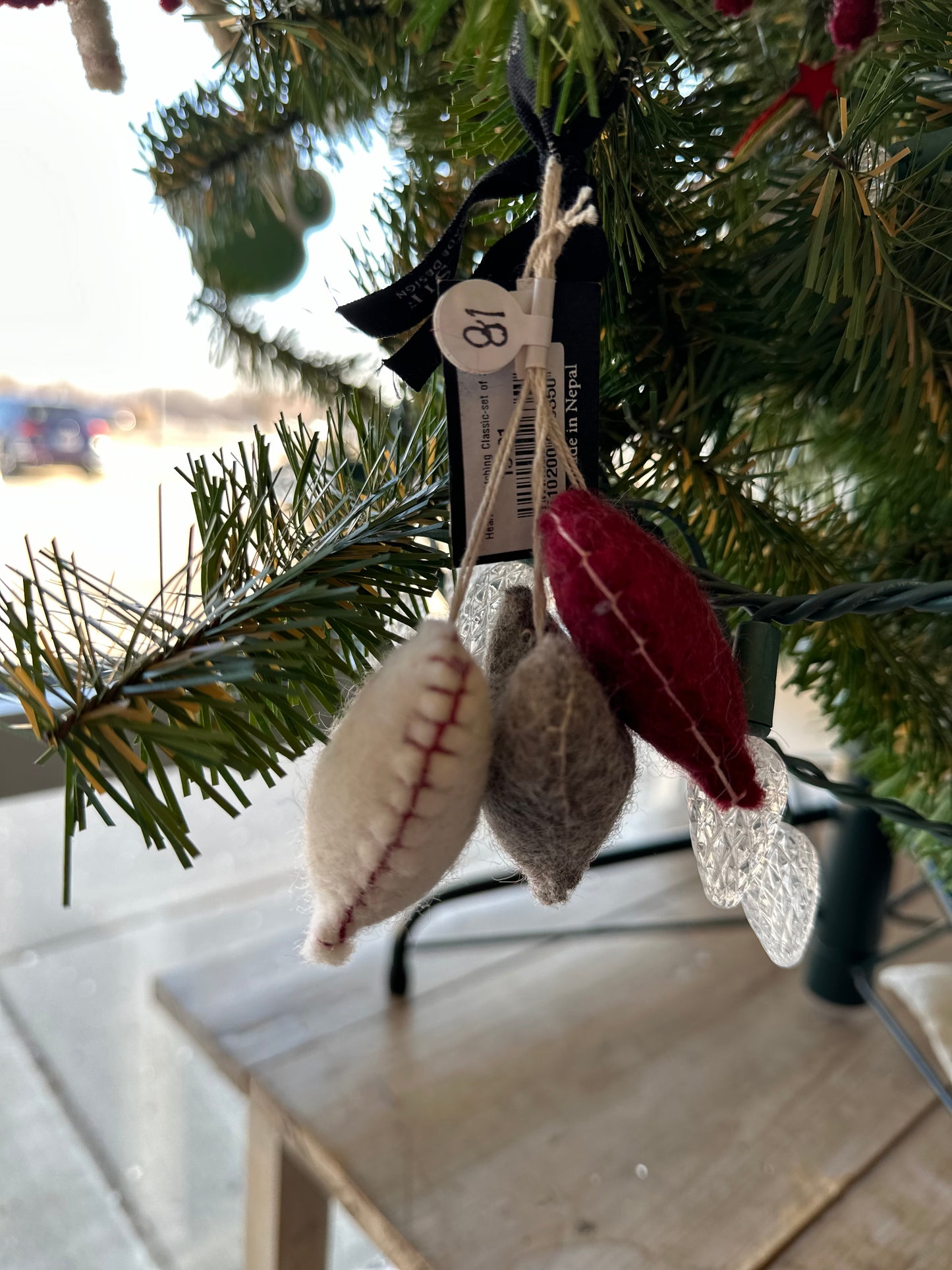 Hand Made Sheep Wool Heart Ornaments (set of 3)