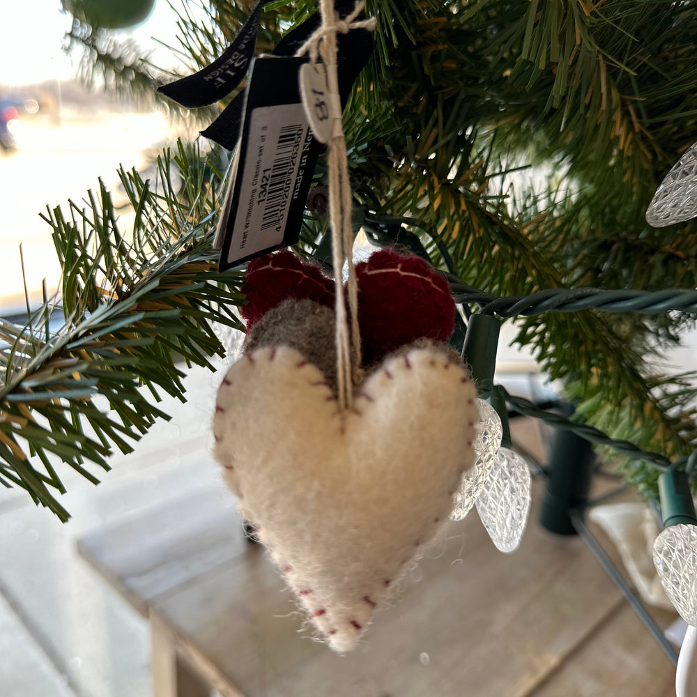 Hand Made Sheep Wool Heart Ornaments (set of 3)