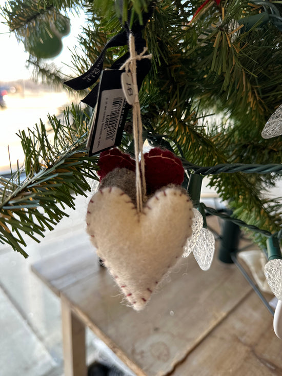 Hand Made Sheep Wool Heart Ornaments (set of 3)