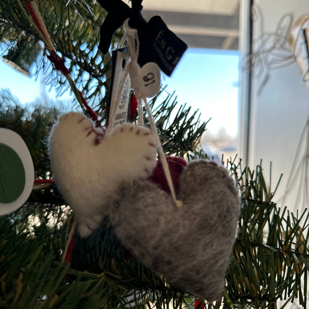 
                  
                    Hand Made Sheep Wool Heart Ornaments (set of 3)
                  
                