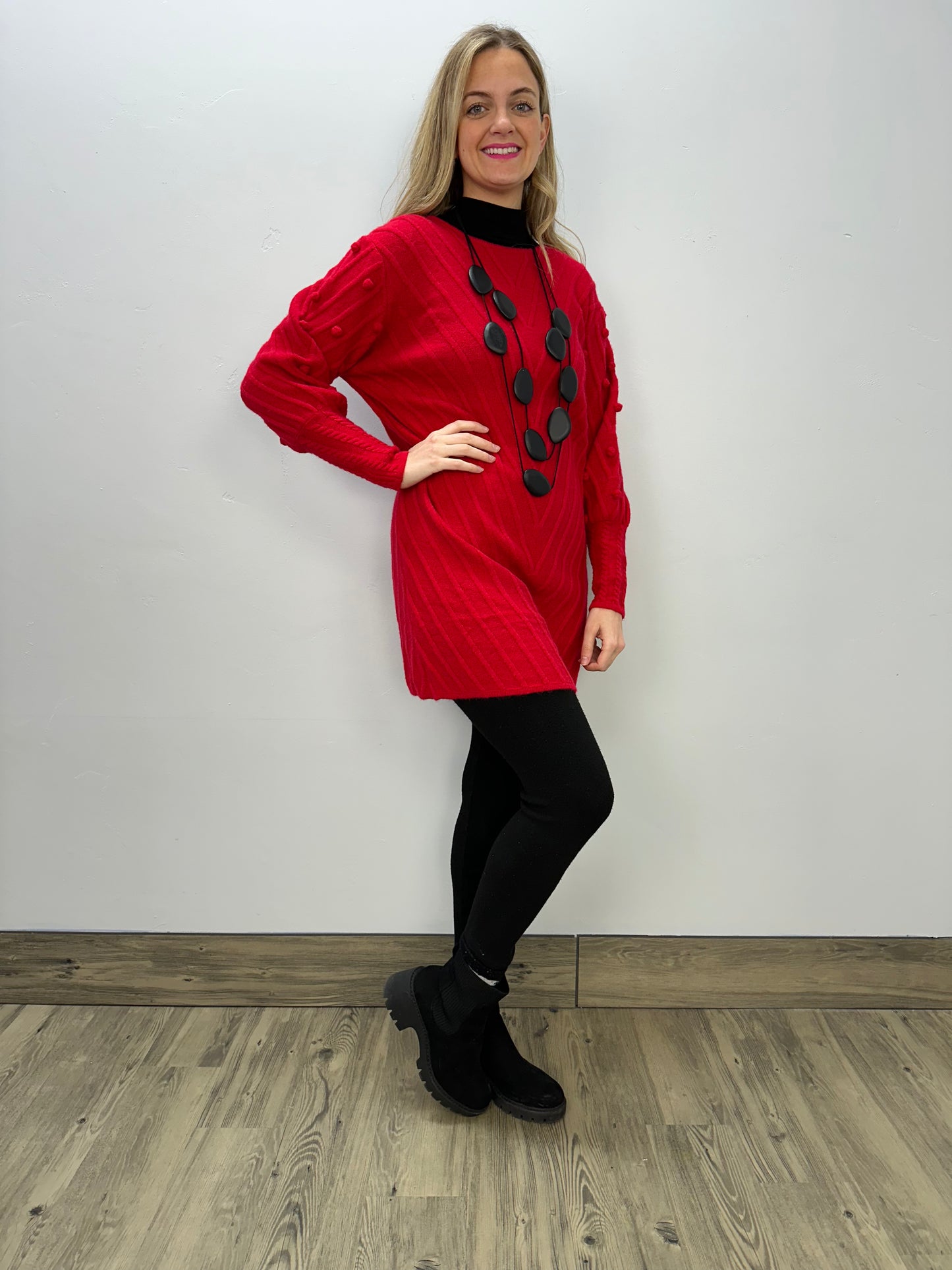 Long red sweater 2025 to wear with leggings