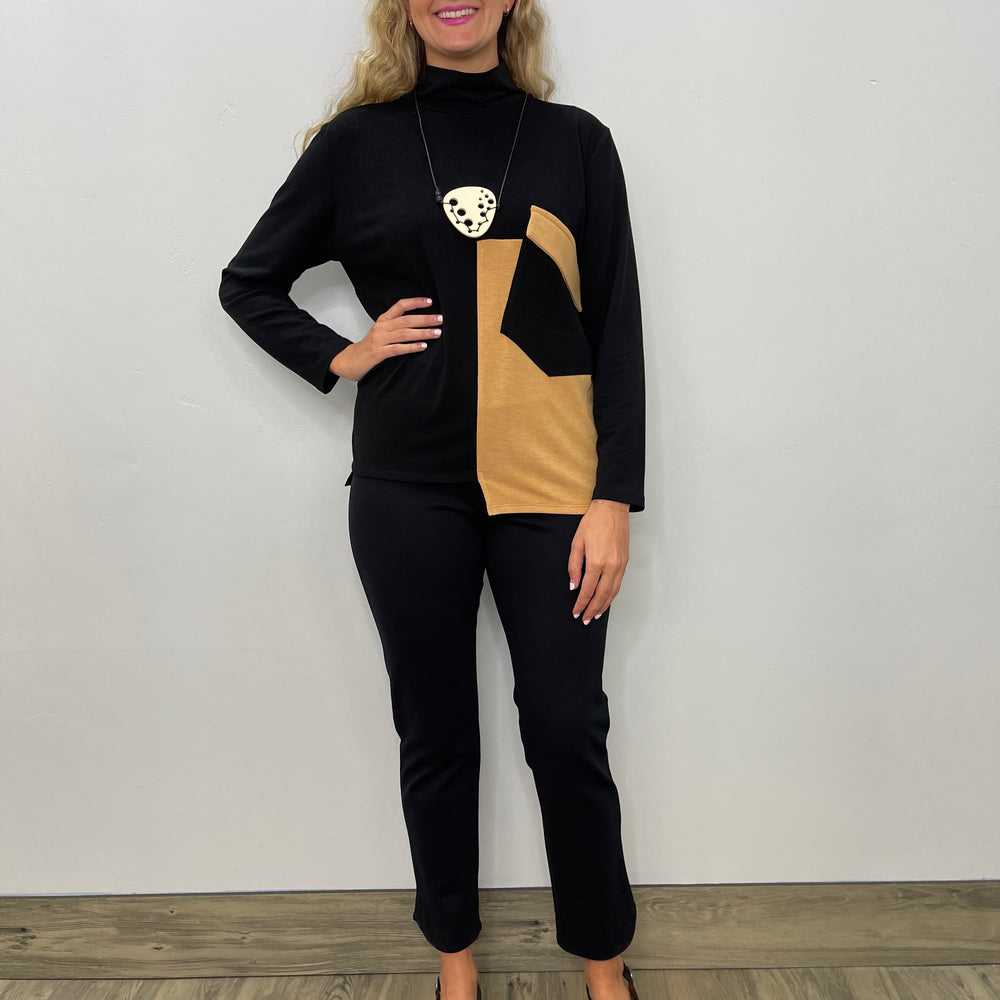 Black and Tan Turtle Neck Top