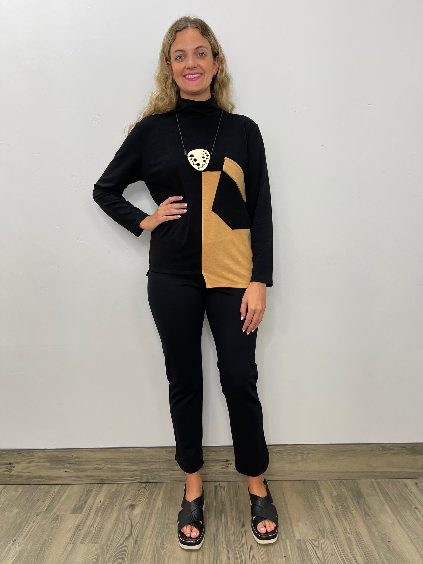 Black and Tan Turtle Neck Top