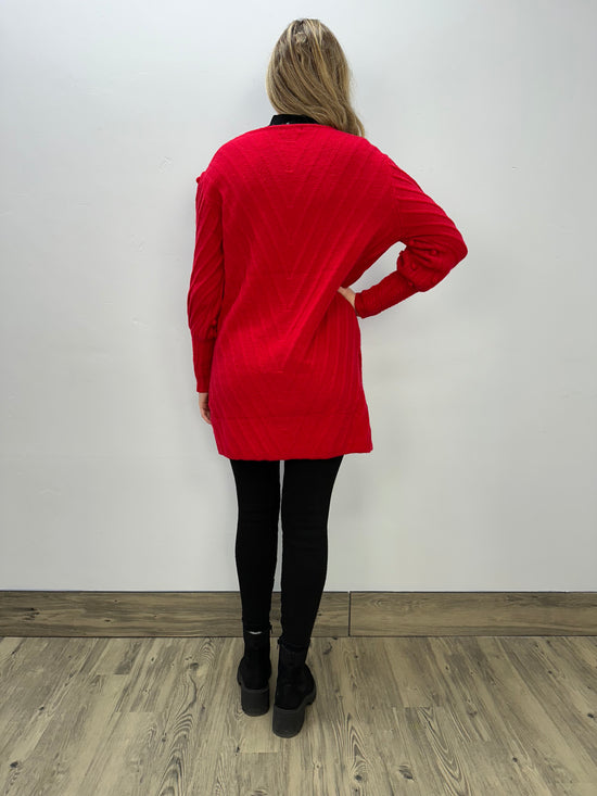 Boho Chic Long Sweater Dress - Red