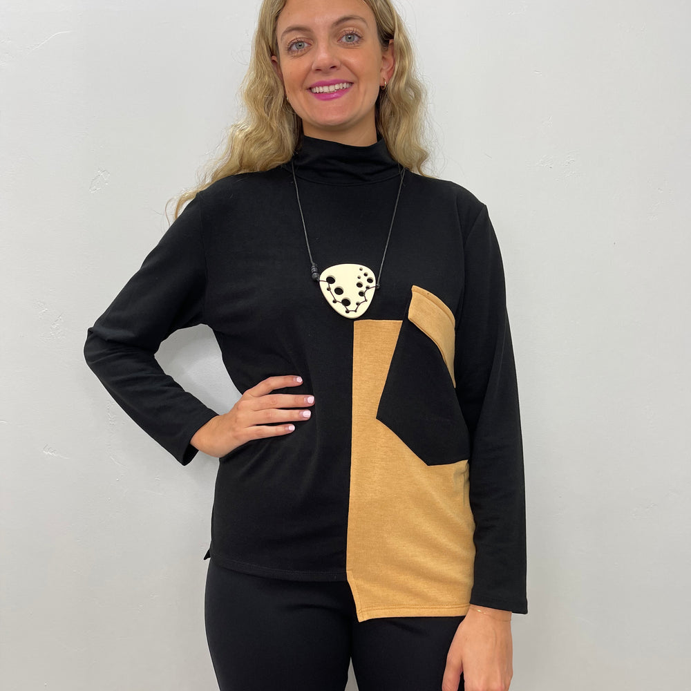 Black and Tan Turtle Neck Top