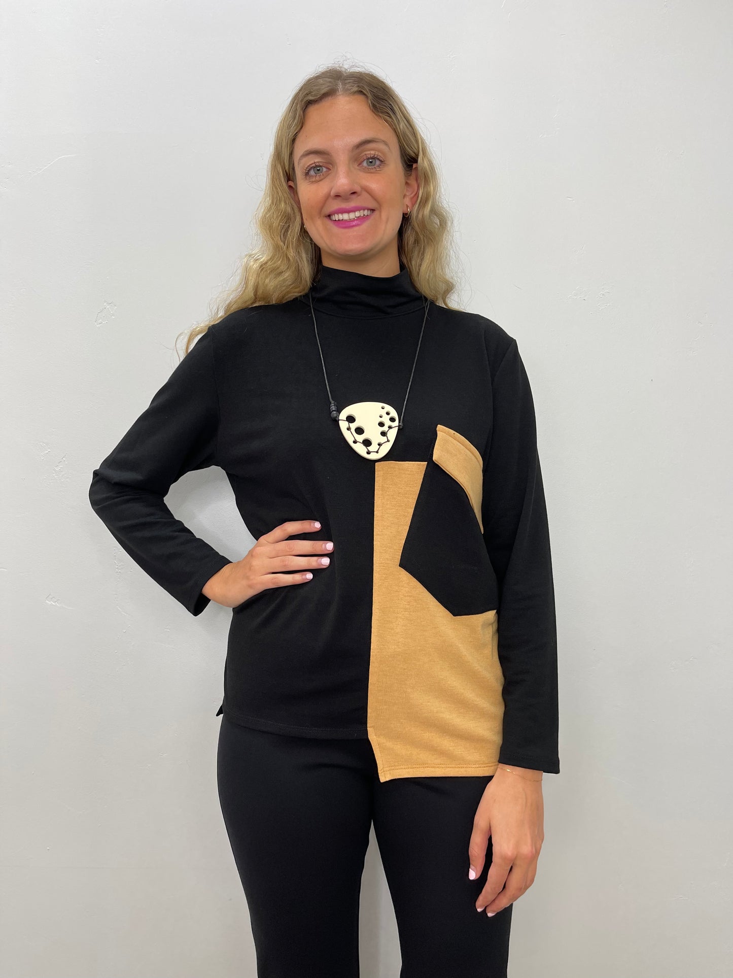 Black and Tan Turtle Neck Top