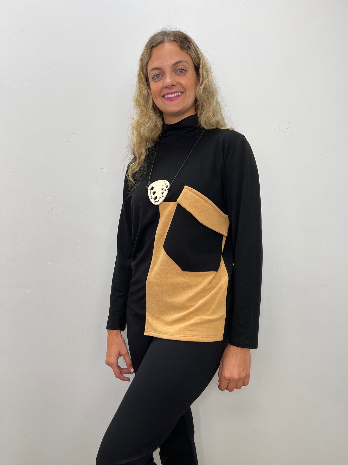 Black and Tan Turtle Neck Top