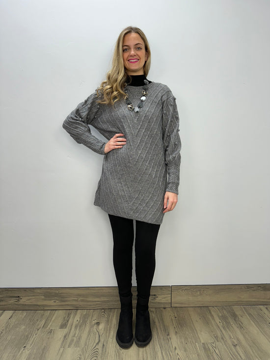 Boho Chic Long Sweater Dress - Gray