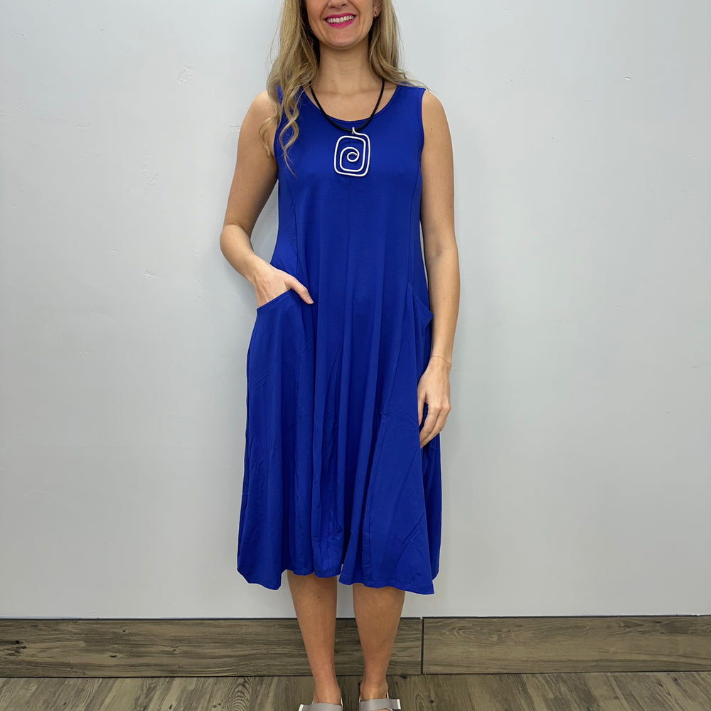 Wisteria Blue Sleeveless Two Pocket Dress