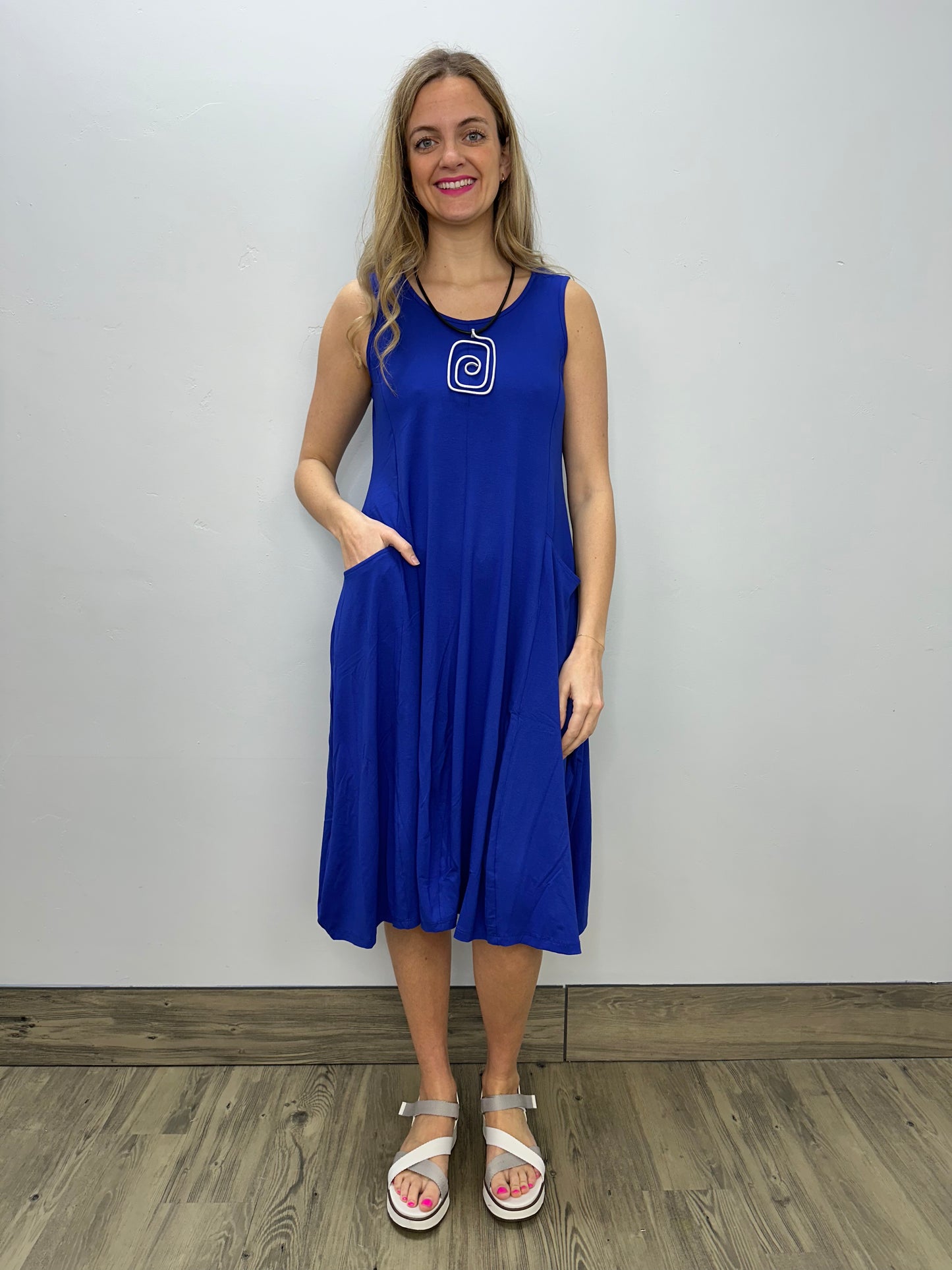 Wisteria Blue Sleeveless Two Pocket Dress