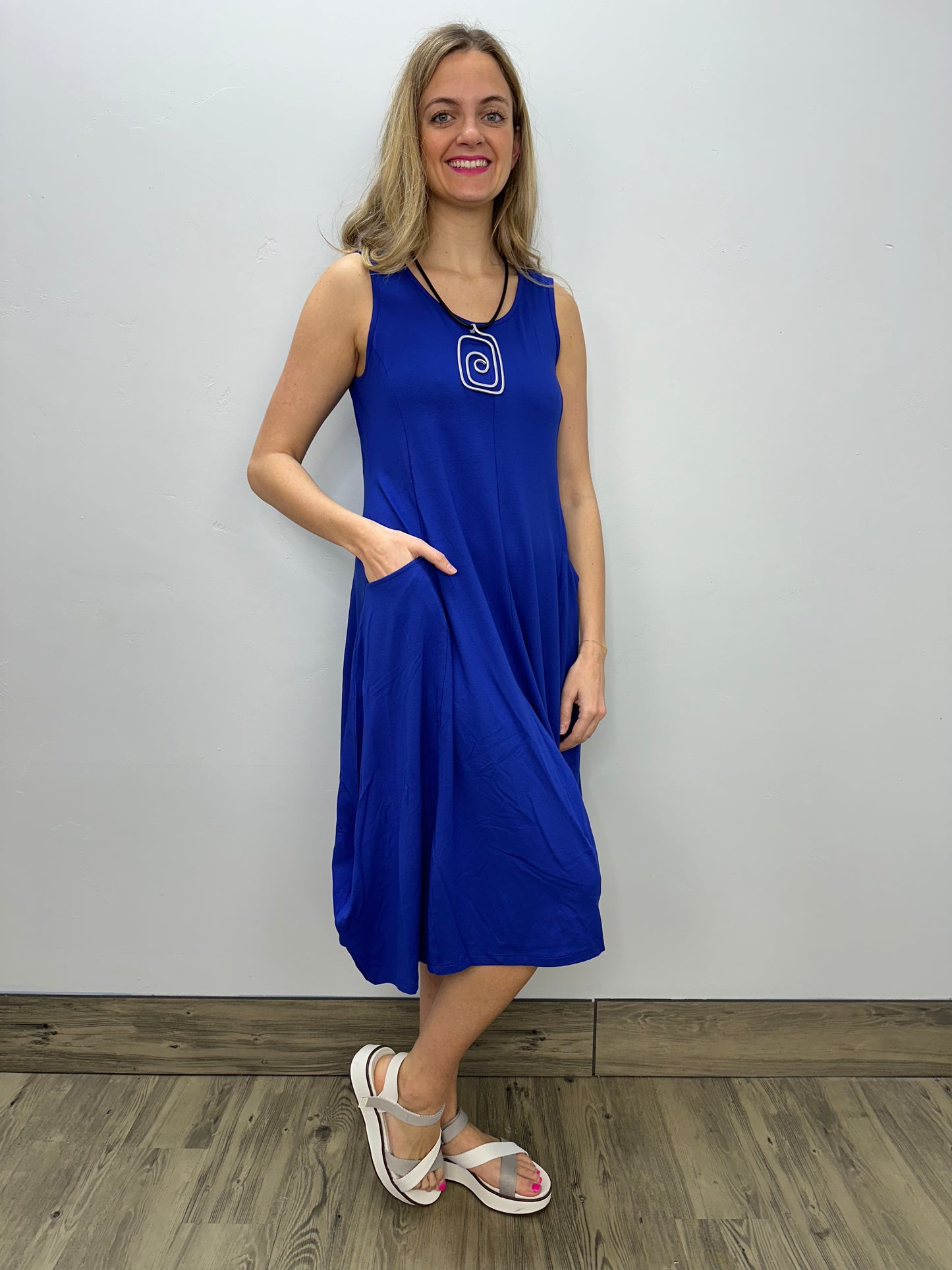 Wisteria Blue Sleeveless Two Pocket Dress