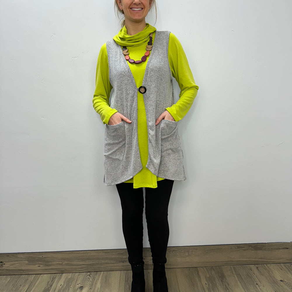 Modal One Button Vest with Pockets - Salt Hacci