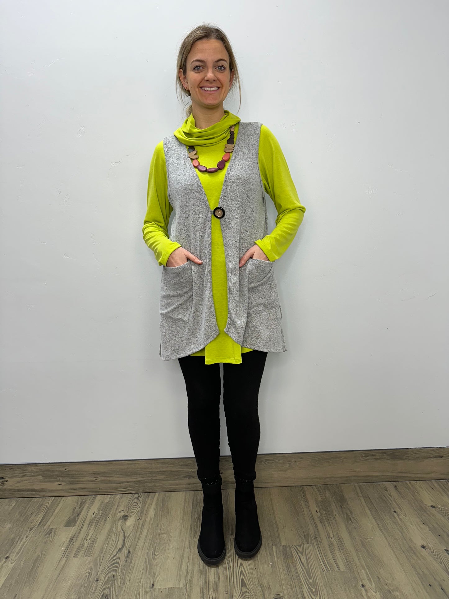 Modal One Button Vest with Pockets - Salt Hacci