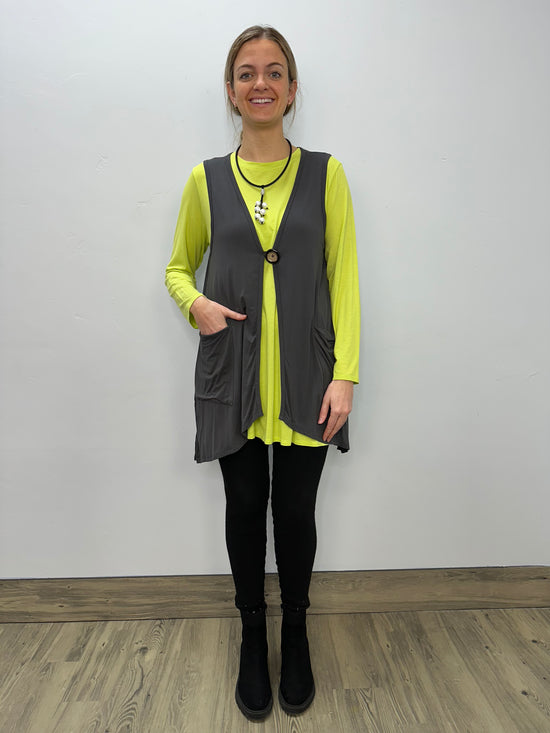 Modal One Button Vest with Pockets - Charcoal