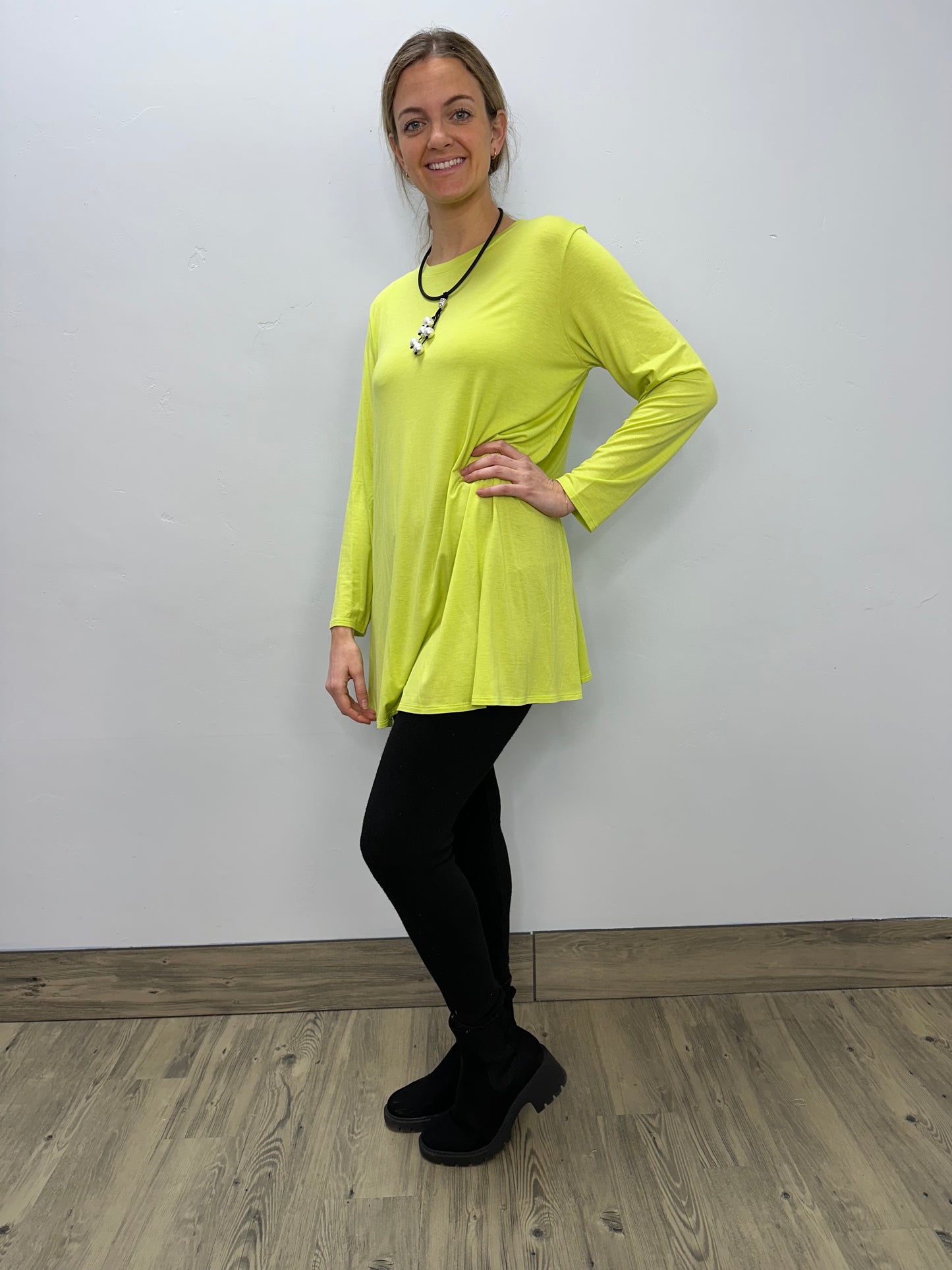 Long Sleeve Basic A-Line Tunic - Lime