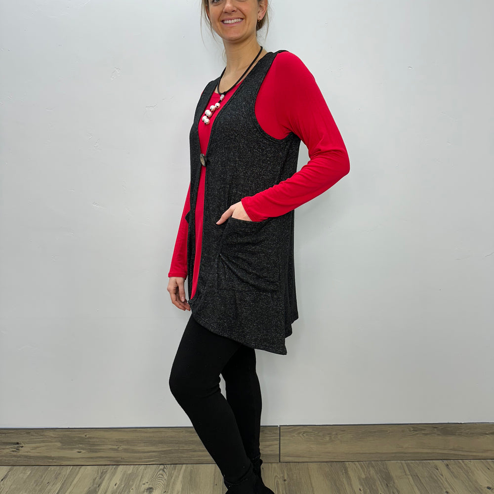 Modal One Button Vest with Pockets - Pepper Hacci