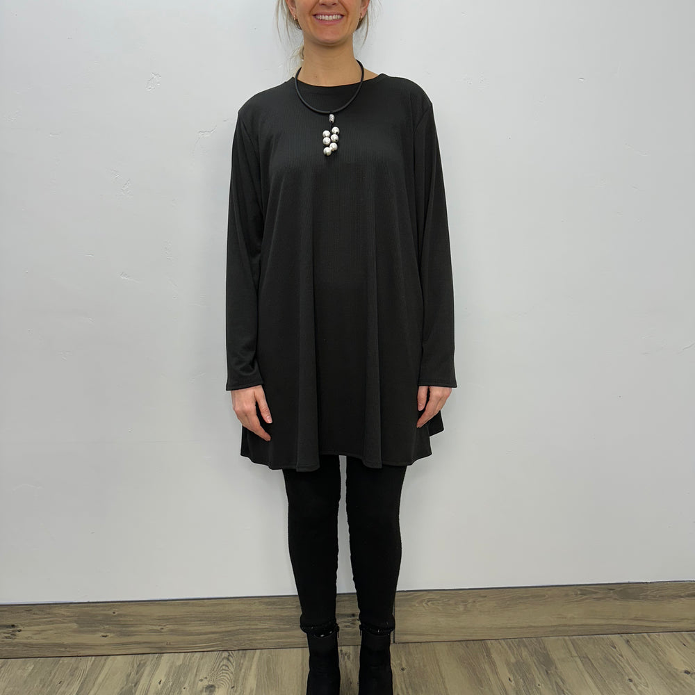 Long Sleeve Basic A-Line Tunic - Rib Black