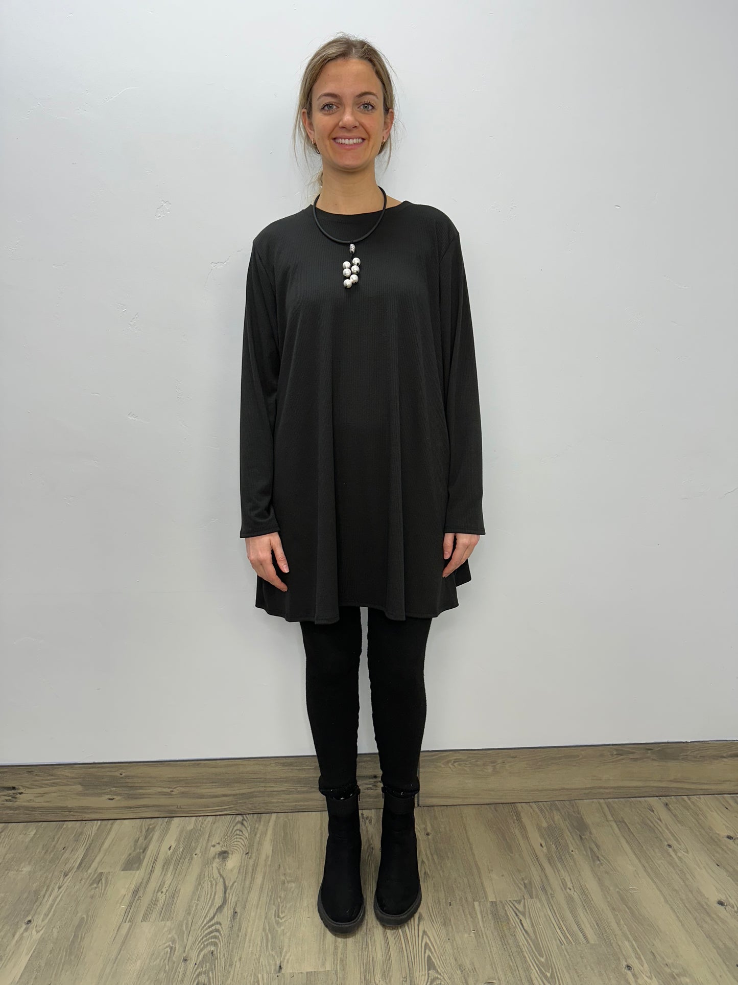 Long Sleeve Basic A-Line Tunic - Rib Black