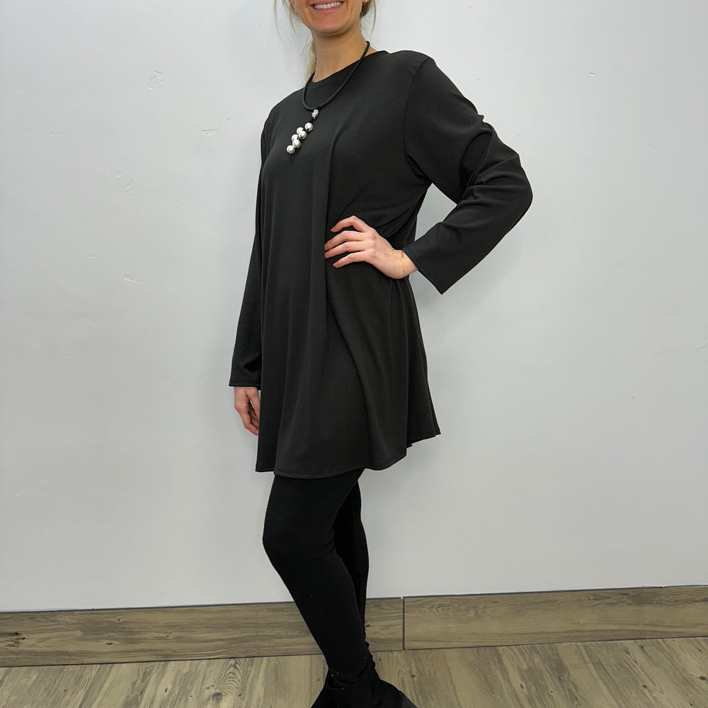 Long Sleeve Basic A-Line Tunic - Rib Black