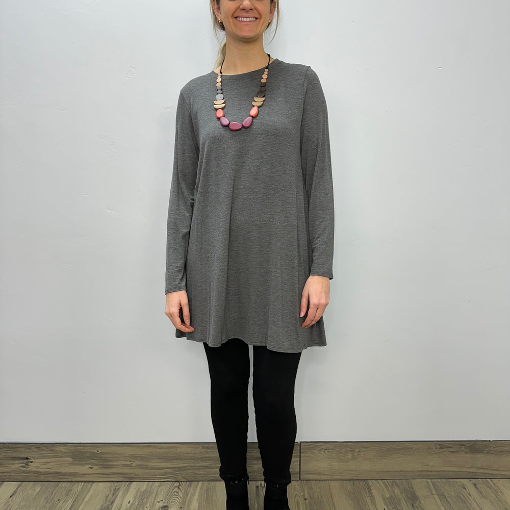 Long Sleeve Basic A-Line Tunic - Heather Charcoal