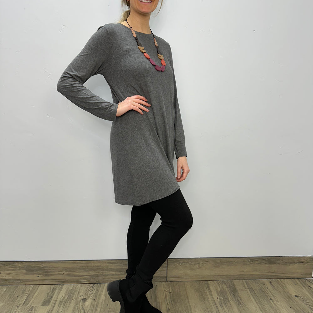 Long Sleeve Basic A-Line Tunic - Heather Charcoal