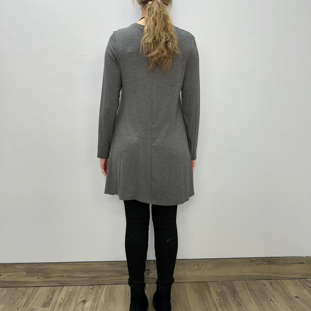 
                  
                    Long Sleeve Basic A-Line Tunic - Heather Charcoal
                  
                