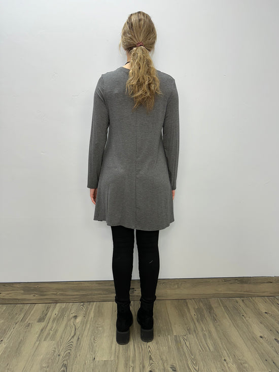 Long Sleeve Basic A-Line Tunic - Heather Charcoal