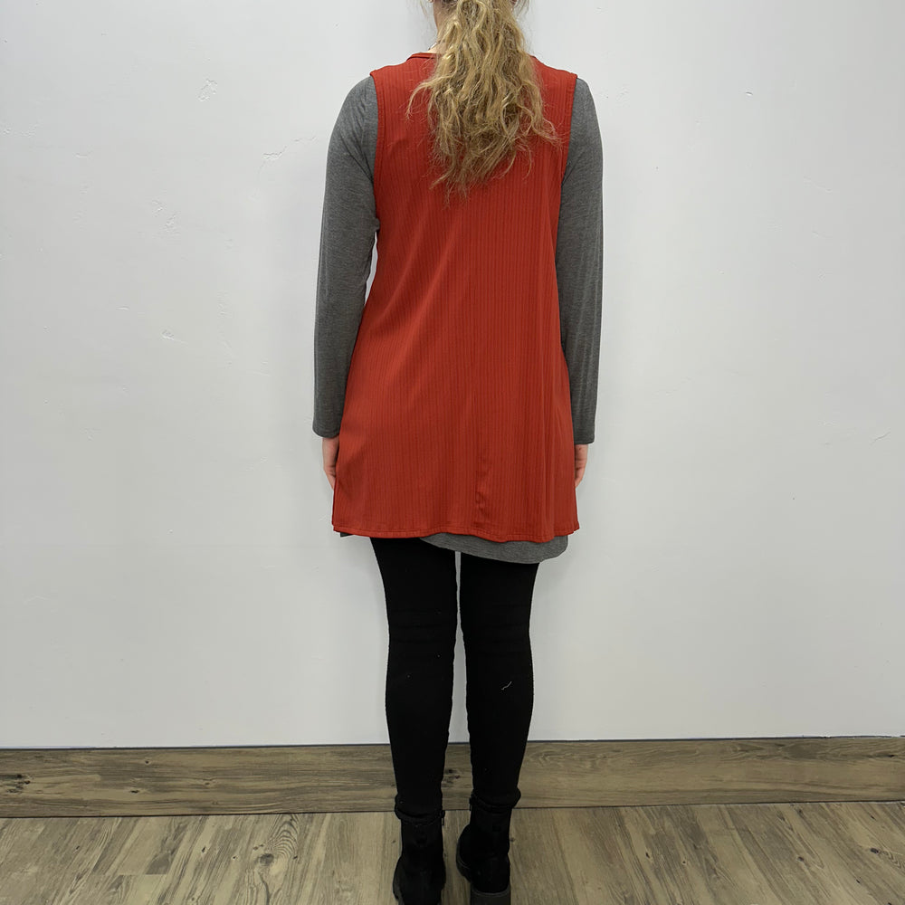 
                  
                    Modal One Button Vest with Pockets - Ribbed Paprika
                  
                